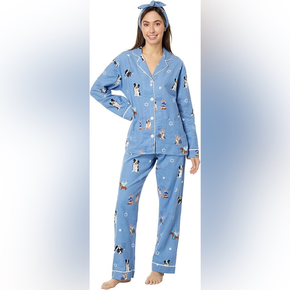 Flannel PJ Set - Women’s button down Hanukkah dog print